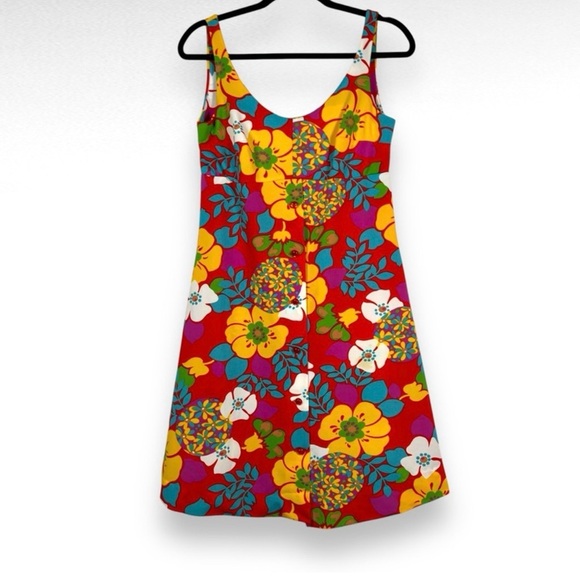 Vintage 60s Red & Yellow Floral Mini Dress (S) - Picture 2 of 10